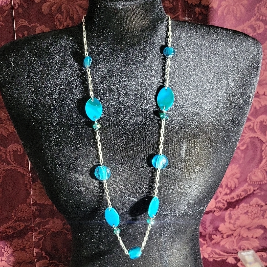Blue And Silver Statement Necklace With Asymmetrical Design